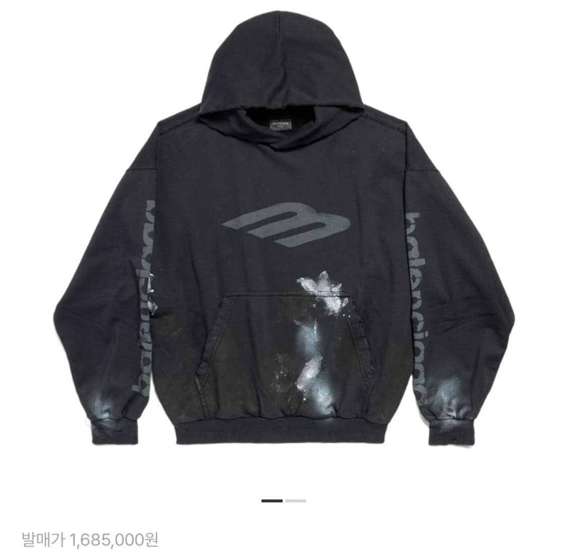 발렌시아가 3B 로고 페인트 후드 티셔츠 블랙 화이트 상품이미지2