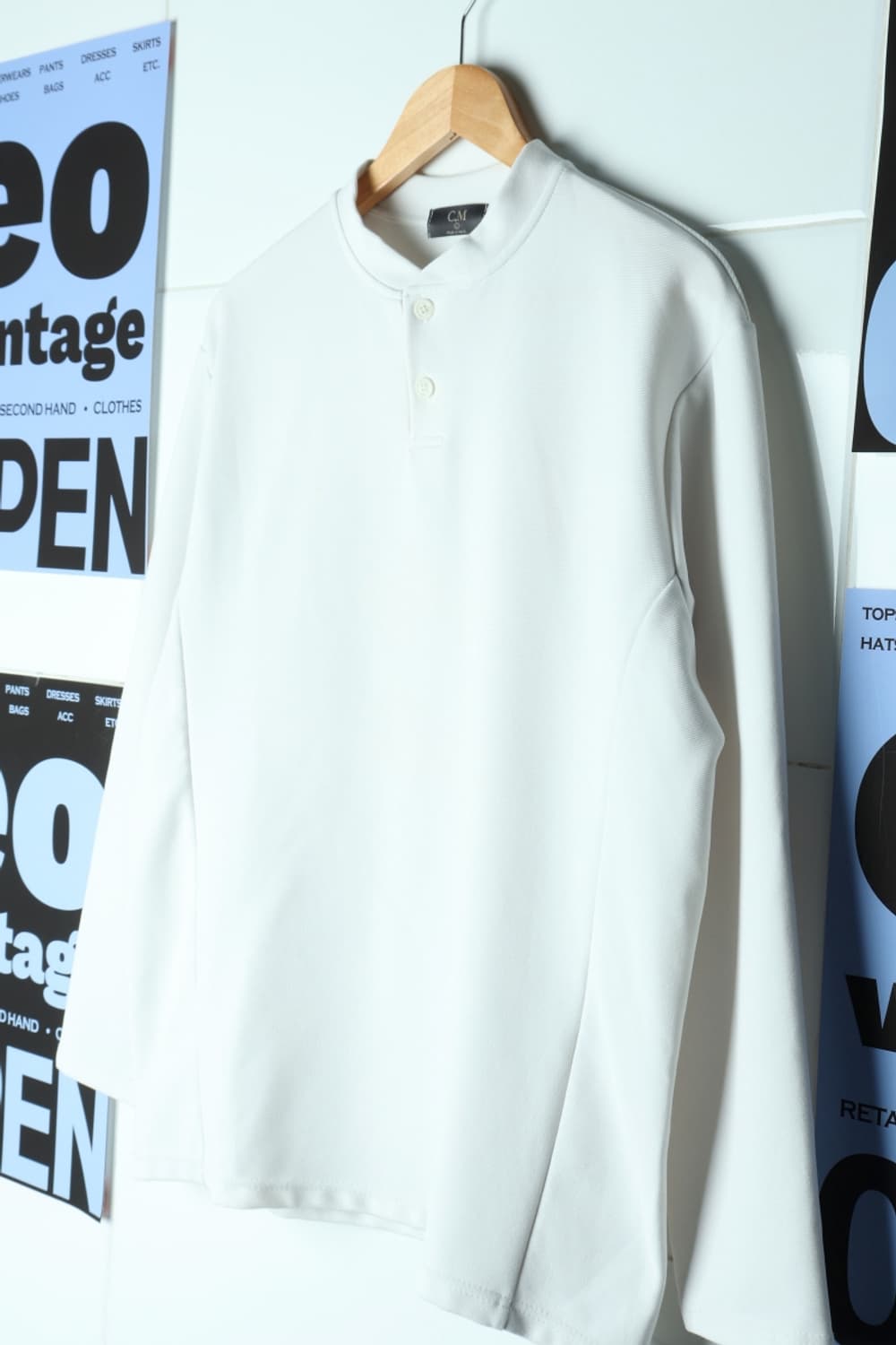 (L-XL) 브랜드빈티지 긴팔티셔츠 기능성 화이트 헨리넥-H30772 상품이미지1