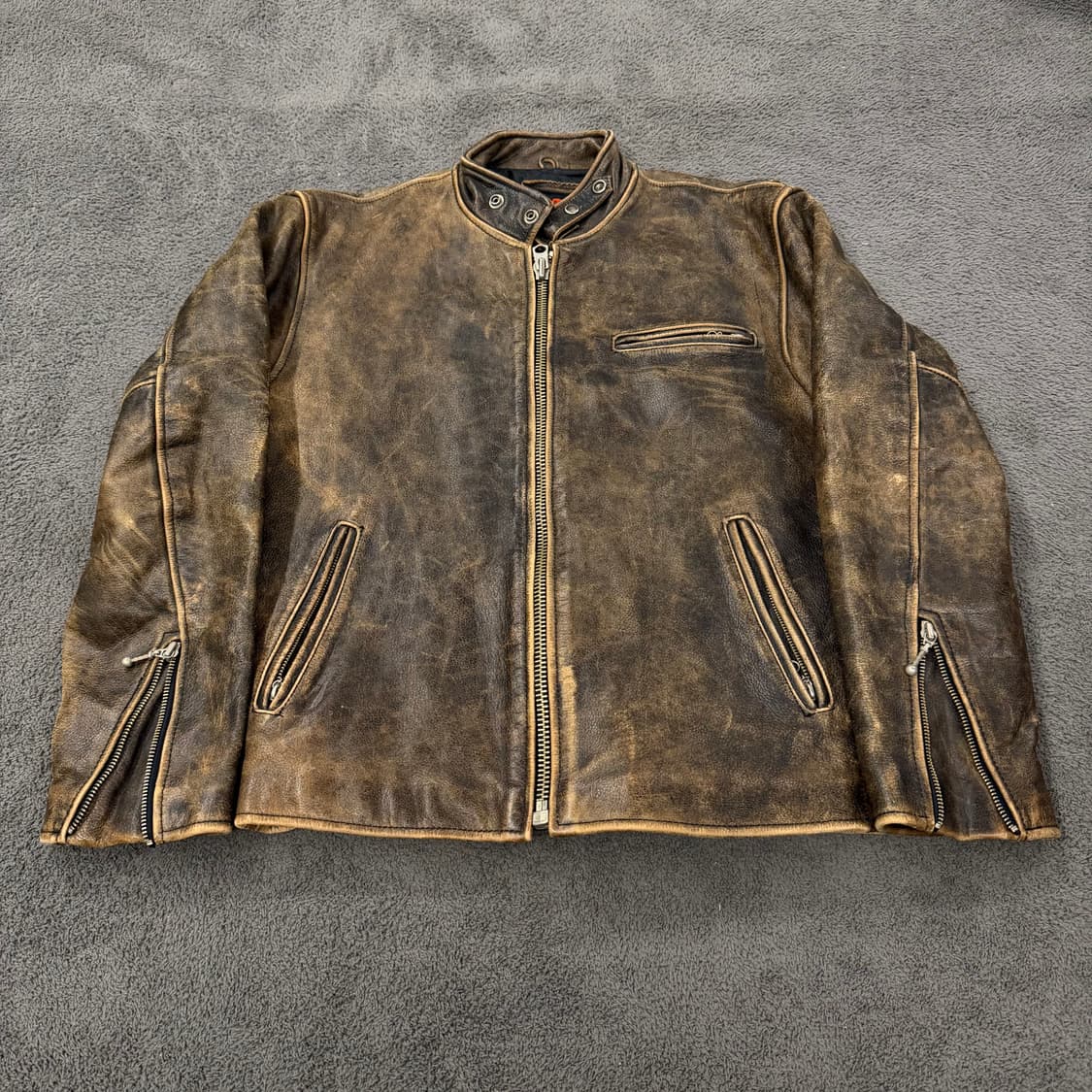 [정품/L] R.B.C 빈티지 워시드 싱글 라이더 소가죽 레더 자켓 상품이미지3