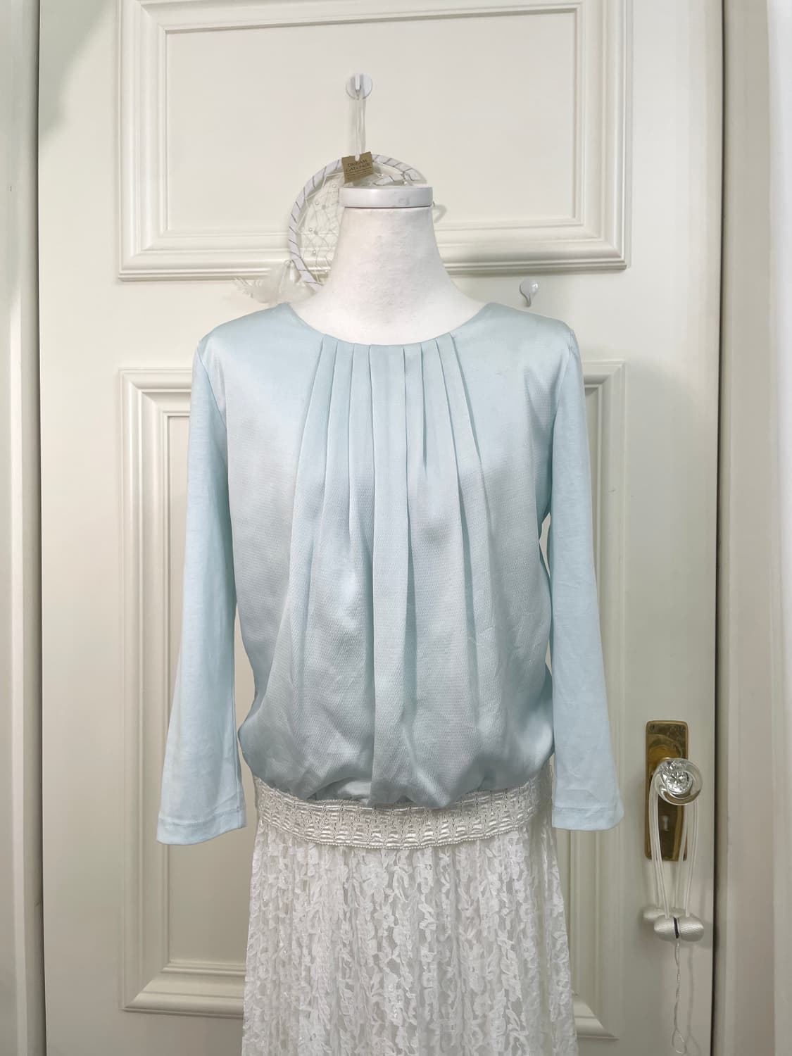 ice blue pleats waist lace top(size-M) 상품이미지1