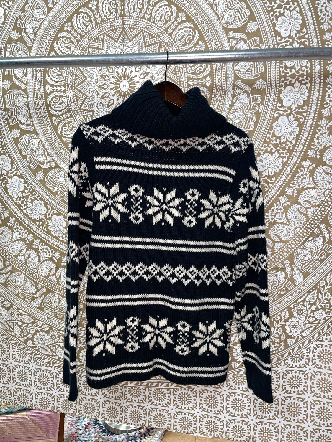 빈티지 여성 에스닉 목폴라 네이비 니트  상품이미지3