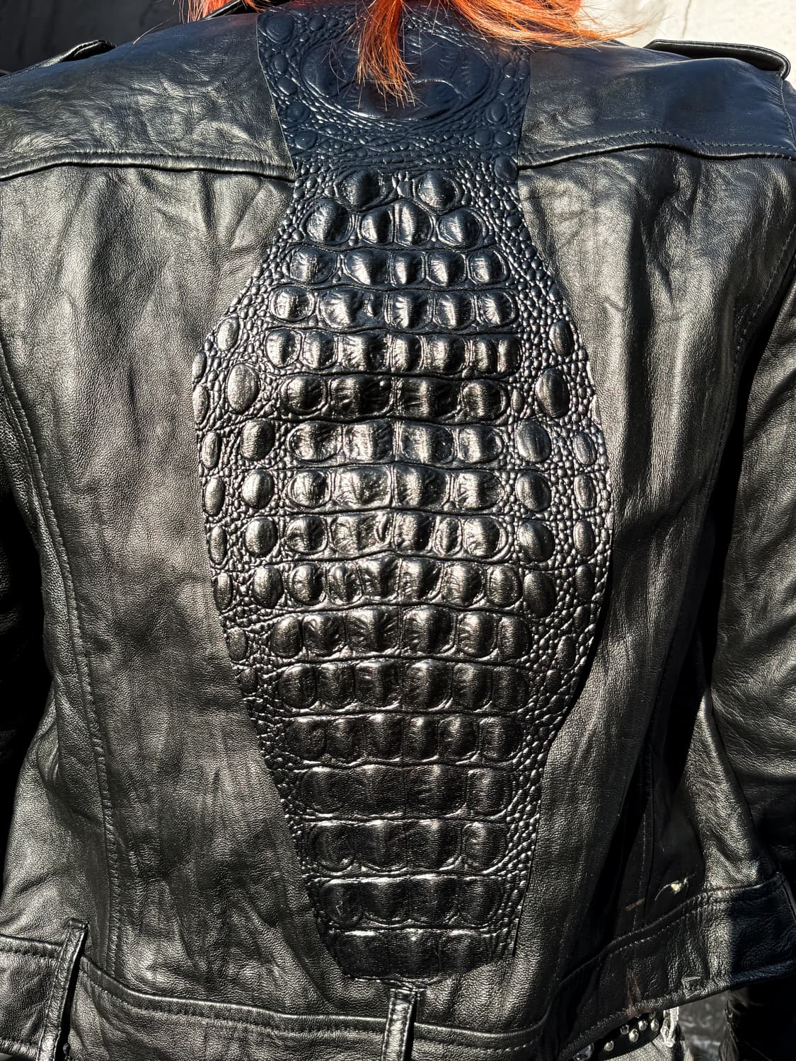 Crocodile Embossed Leather Rider Jacket  상품이미지5