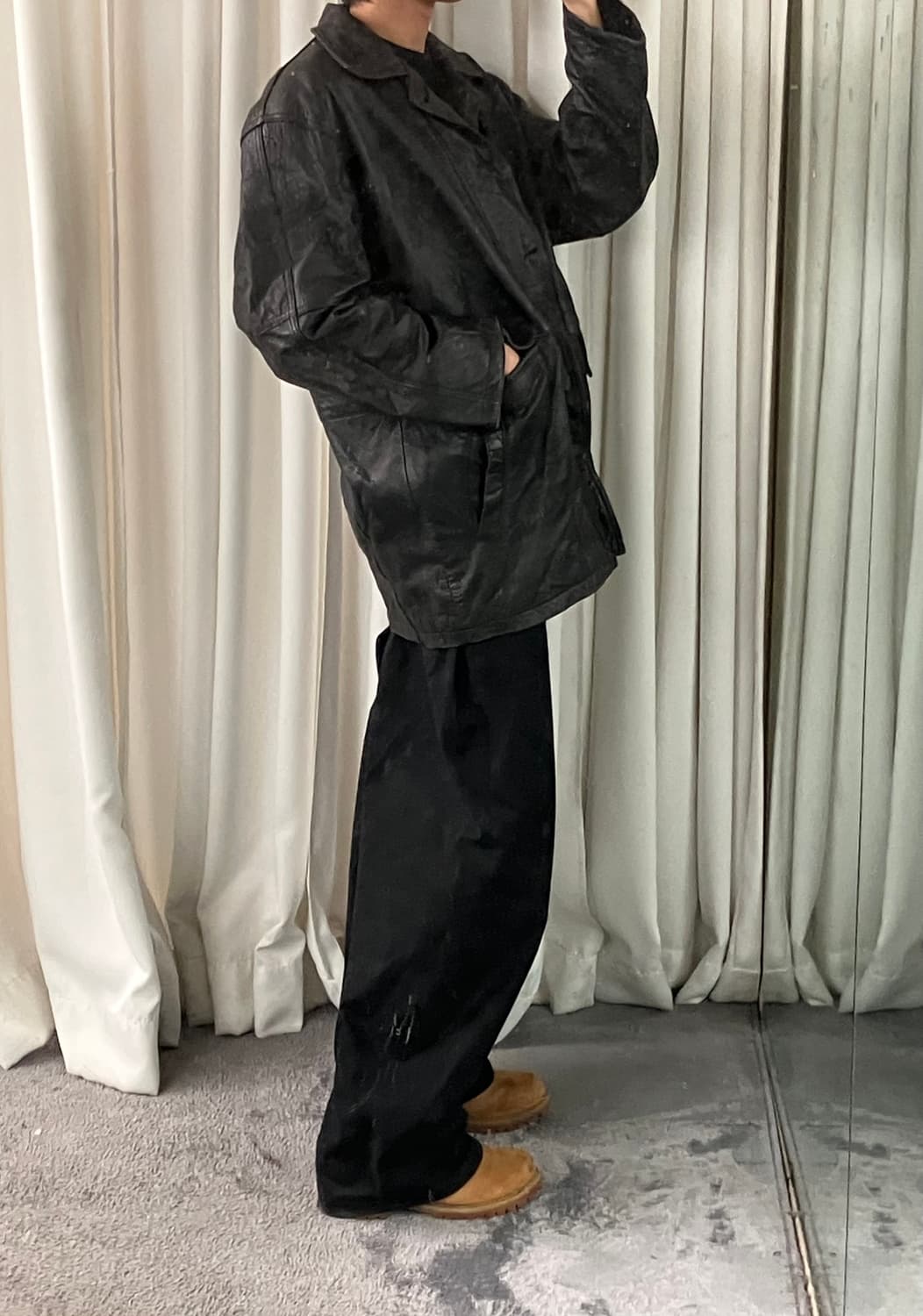 VTG 빈티지 양가죽 하프 코트 L 상품이미지7