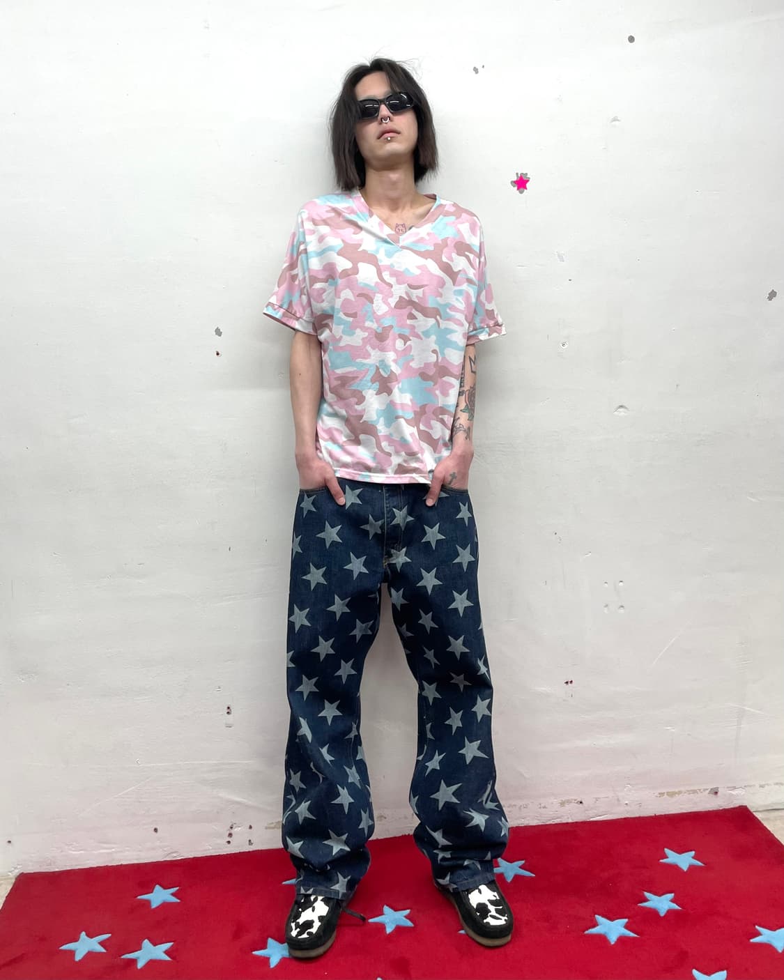  Pink camouflage V-neck T-shirt  상품이미지5