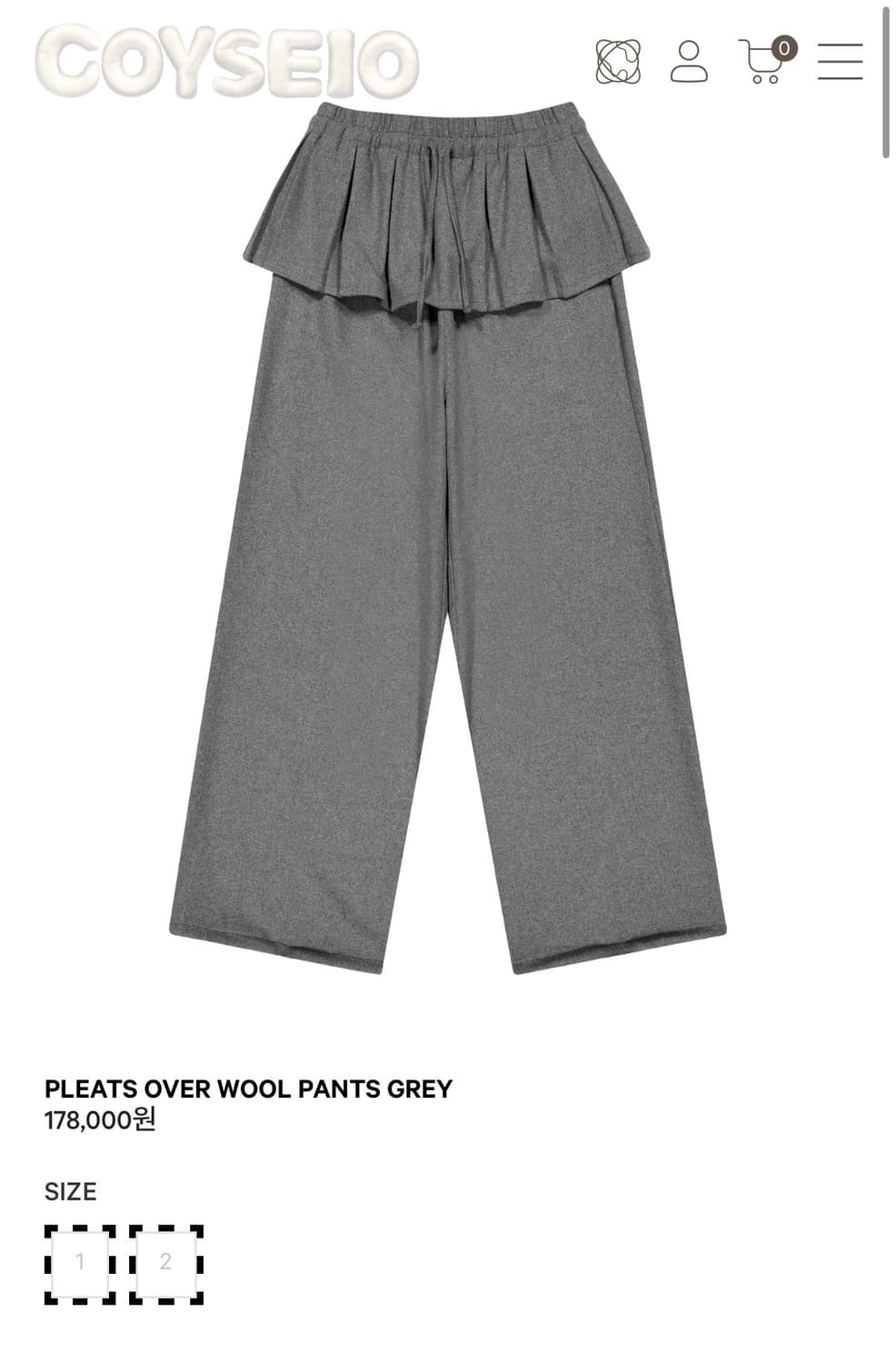 코이세이오 플리츠 오버 울 팬츠 그레이 상품이미지1