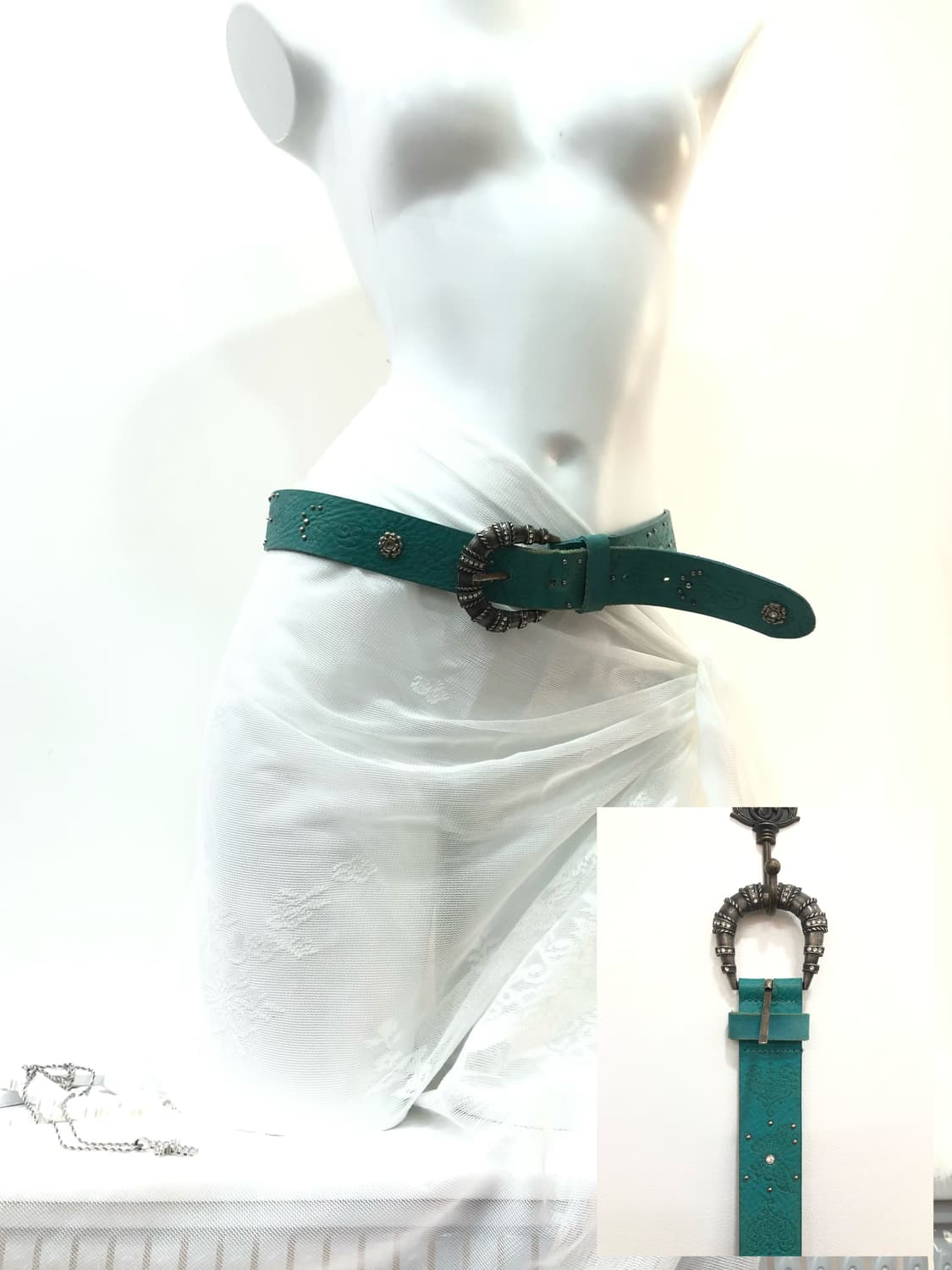 teal western buckle leather belt 상품이미지1