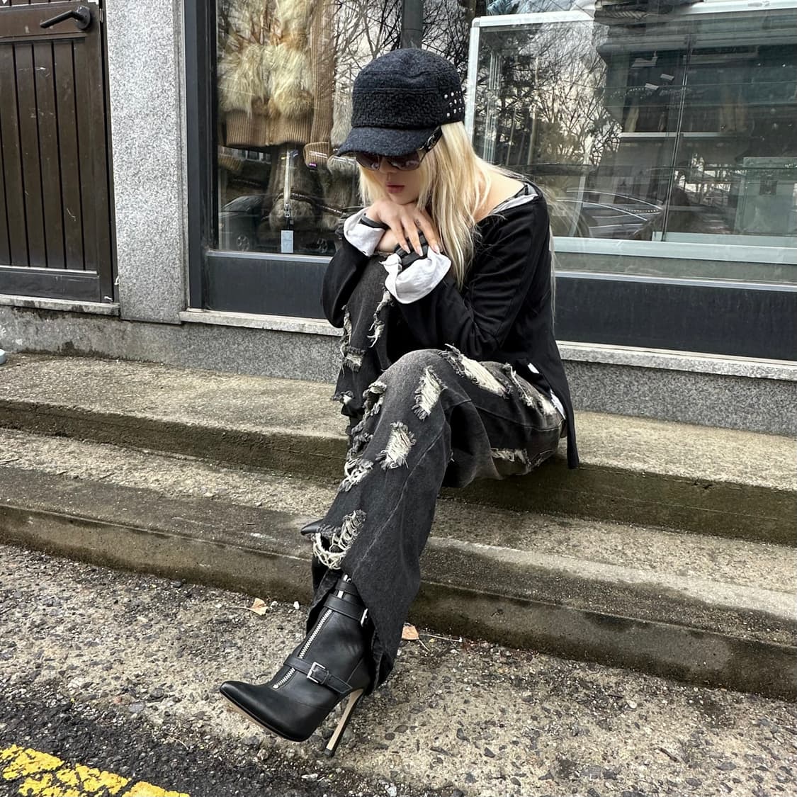 00s 게스 가죽 모토 하네스 포인트 부츠 상품이미지7