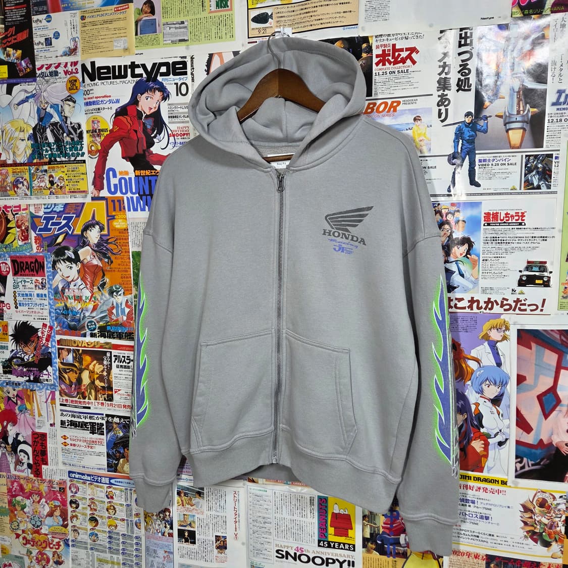 홀리스터X혼다 스트릿 프린팅 그레이 오버핏 후드집업 상품이미지2