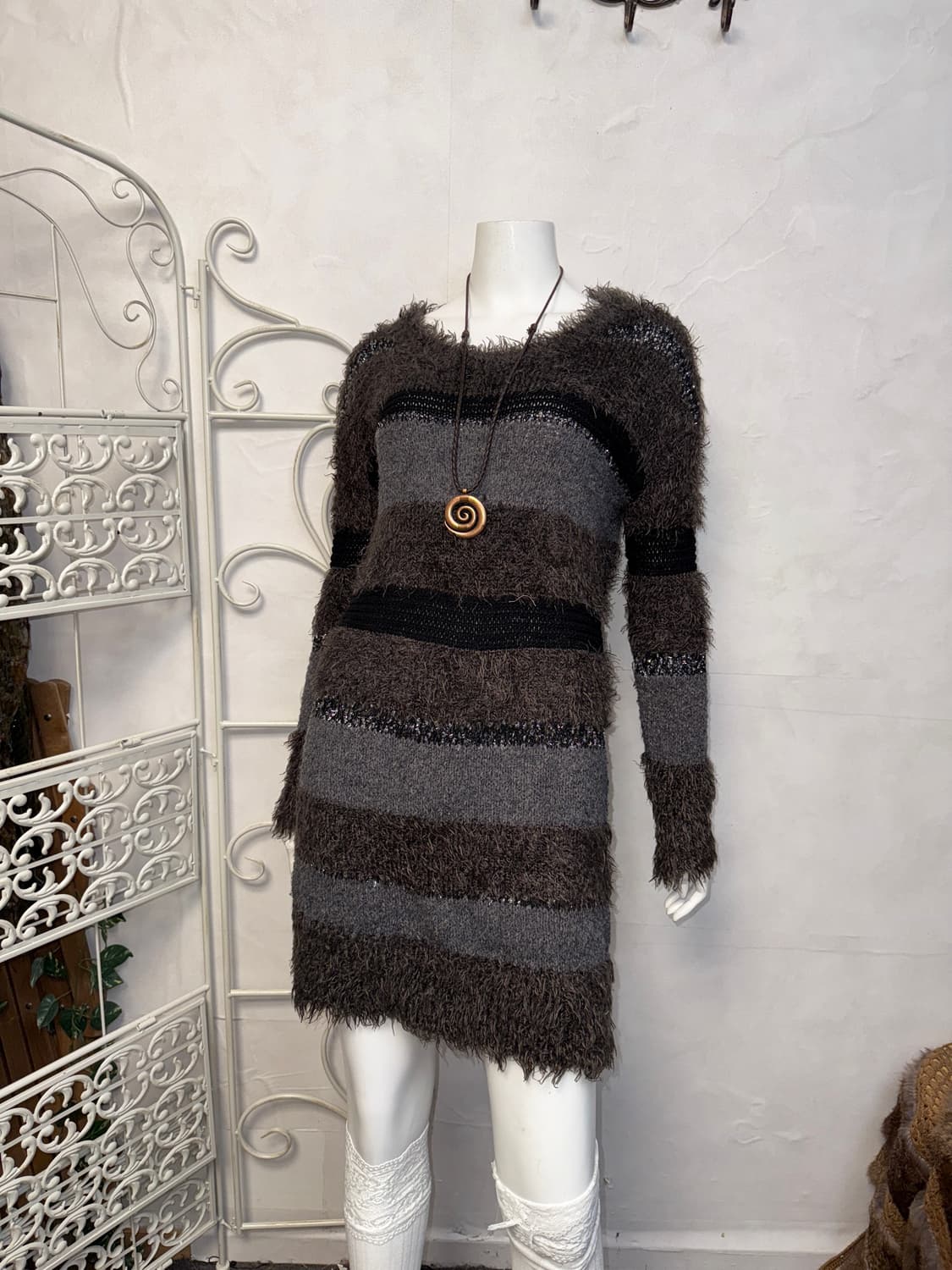 Codes Combine wool grunge fur knit ops 상품이미지1