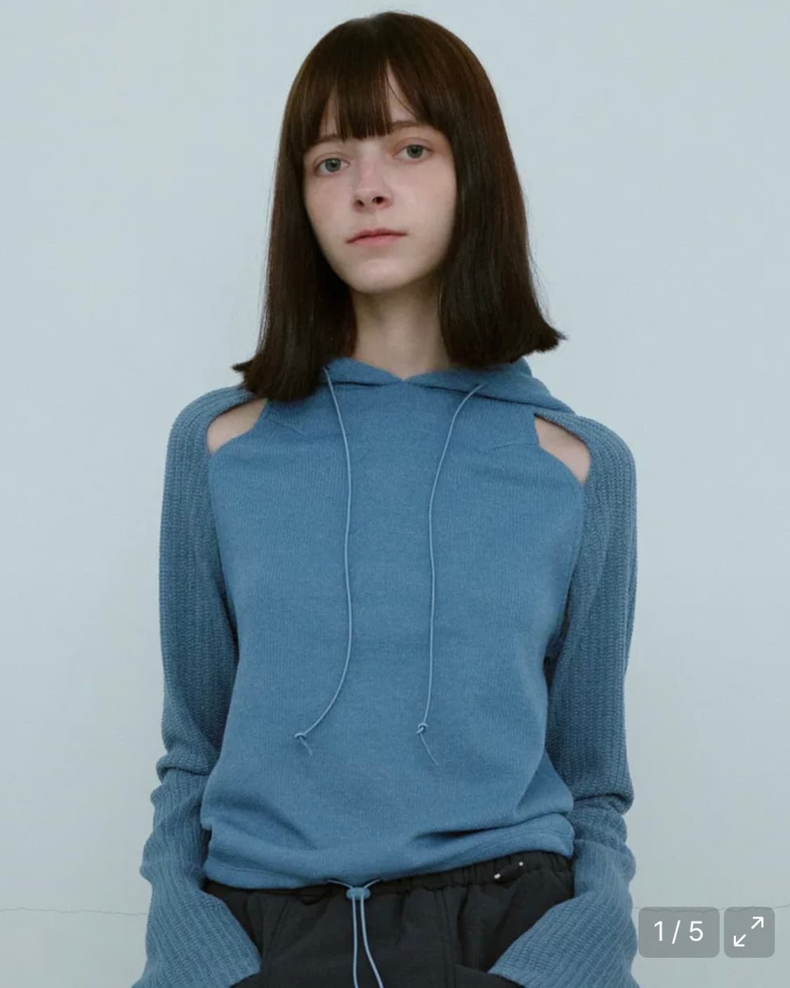 Knitted Side Slit Hoodie (스카이블루) 상품이미지3