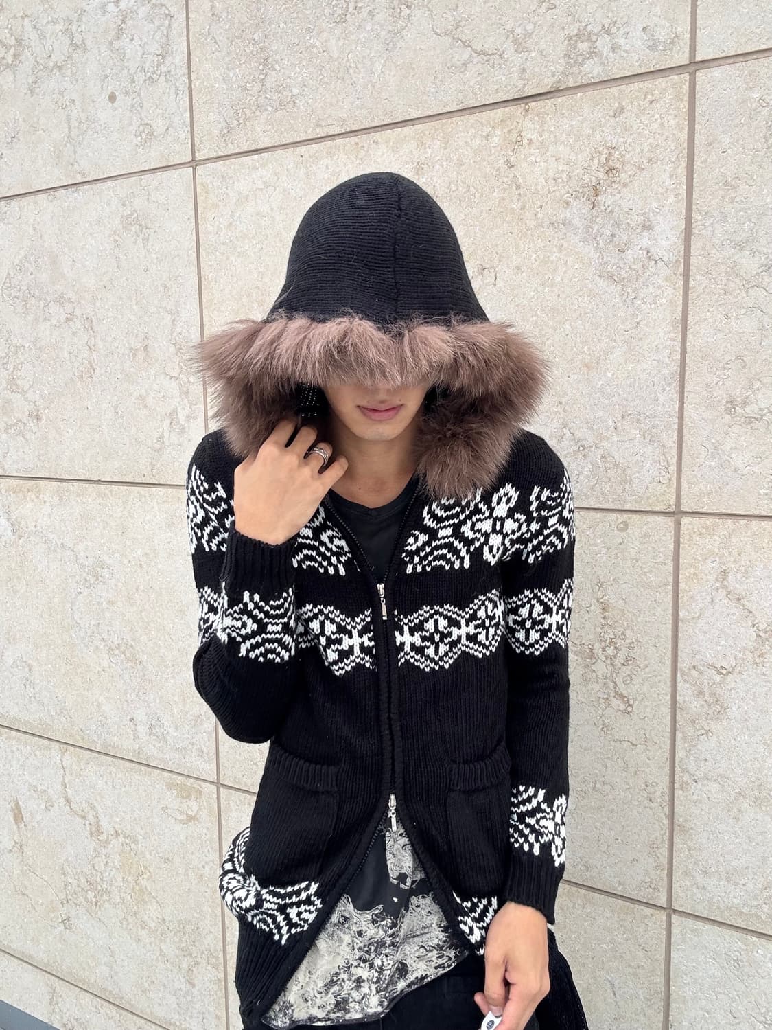 “Vintage”00’s Brown Fur Black Knit 2-way 상품이미지2