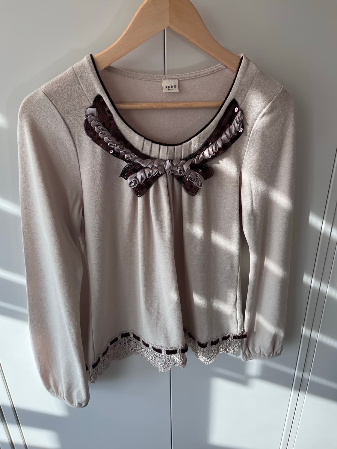 Axes femme 스팽글 리본 레이스 롱 슬리브 상품이미지9