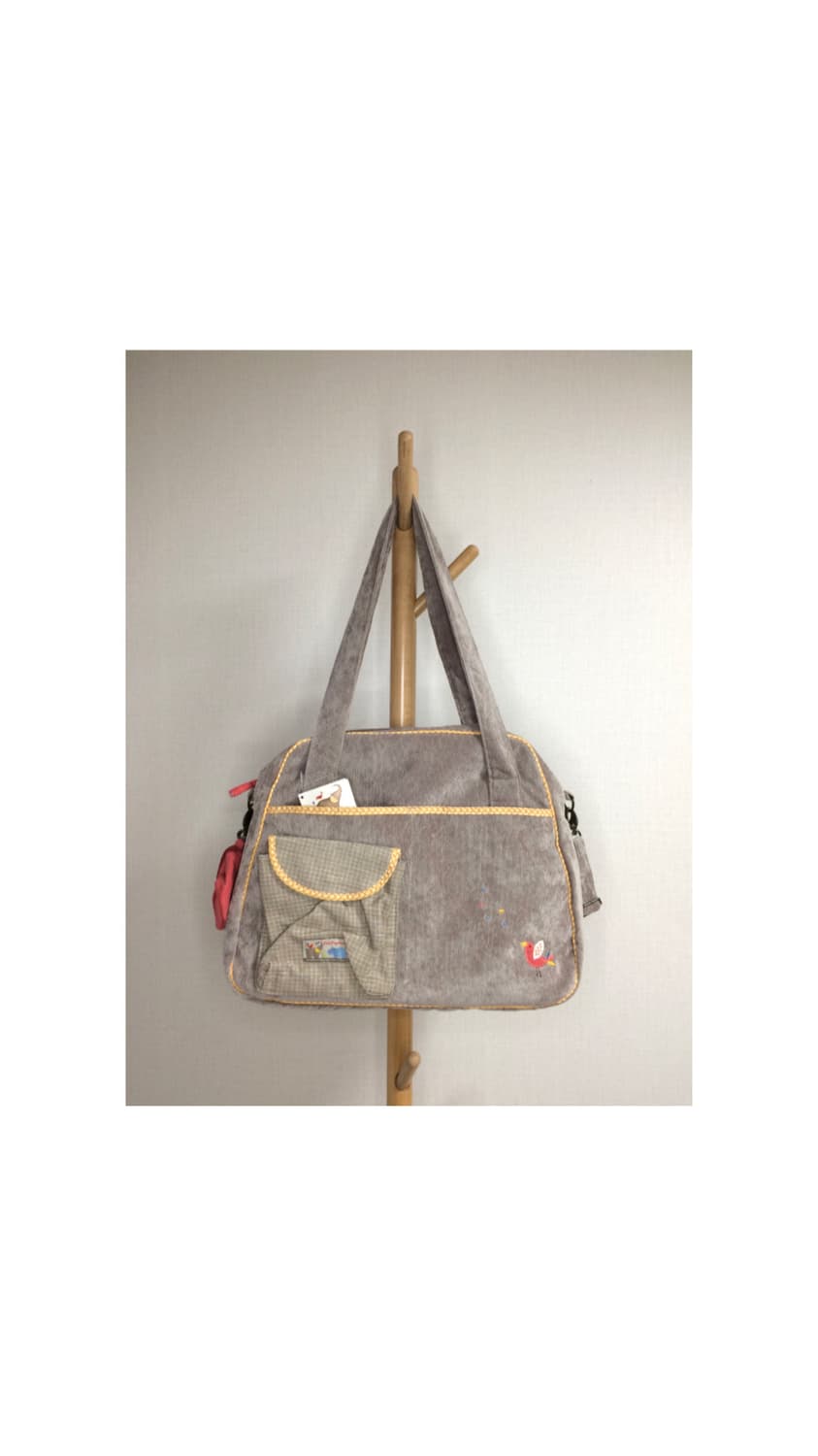 빈티지 브라운 코듀로이 자수 숄더백 상품이미지1