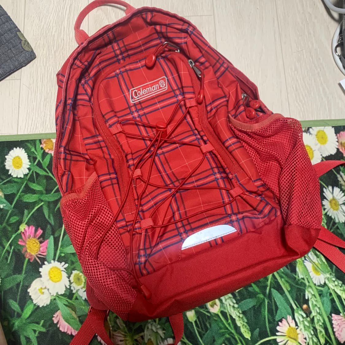 콜맨 레드 체크 백팩 | 가방 일본 빈티지 하구미 연말 모리걸 상품이미지1