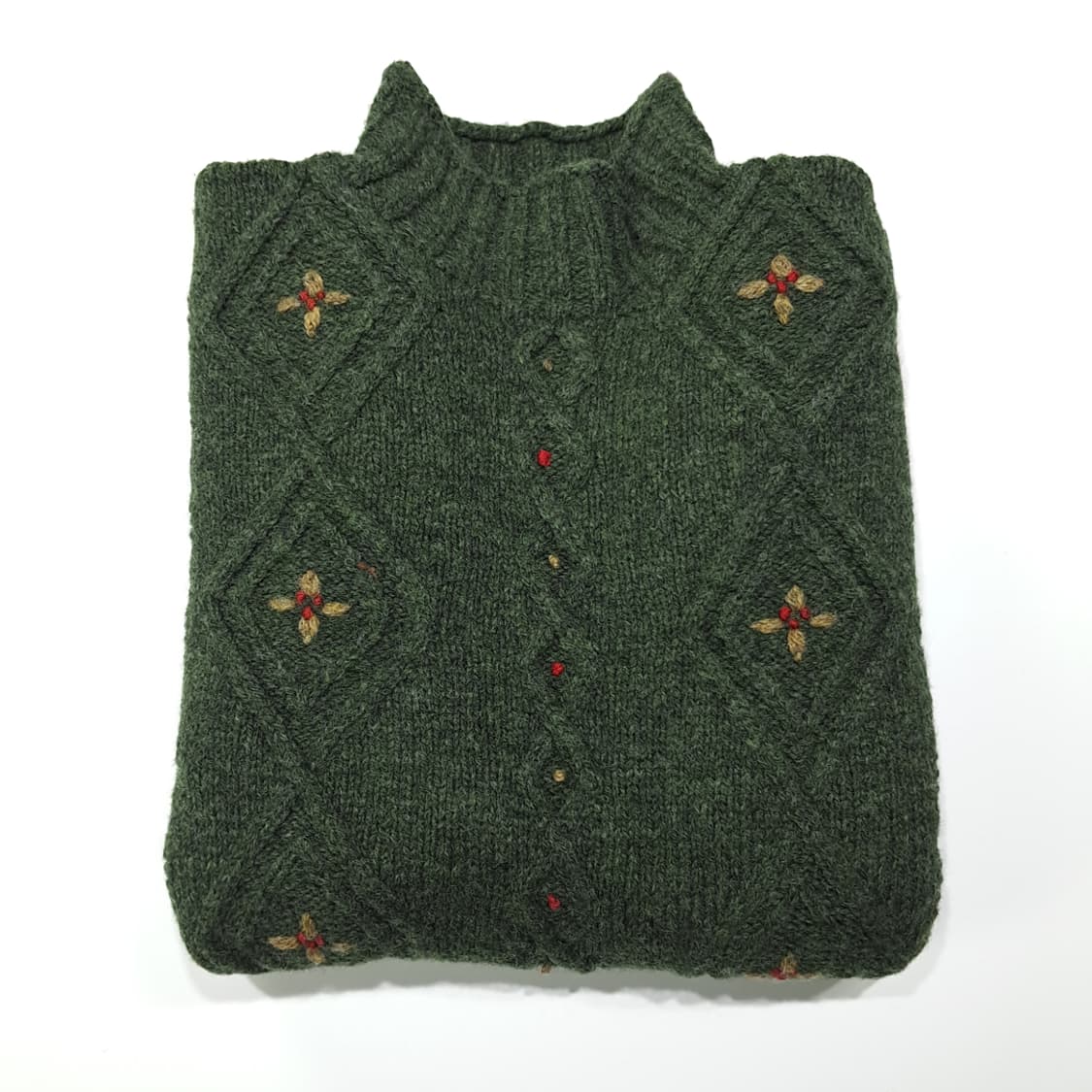 CL050 S 엘엘빈 포레스트 그린 플로럴 자수 헤비 울 하이넥 니트 상품이미지8