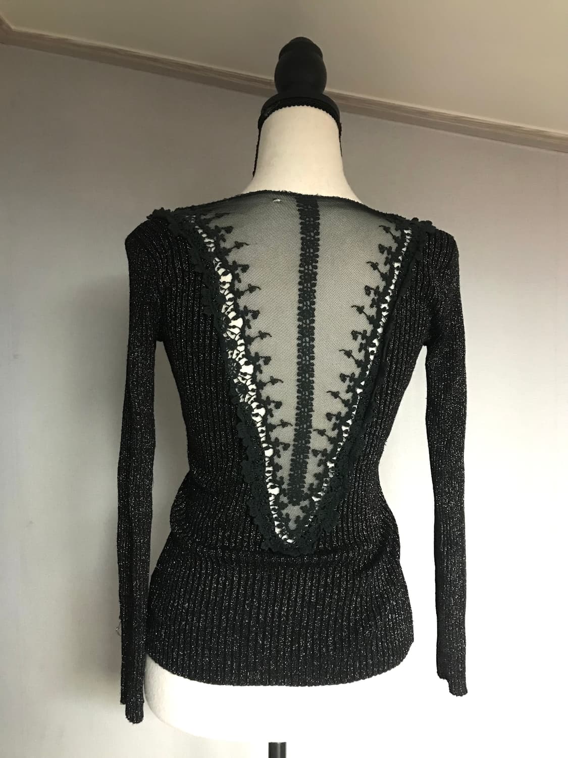 Glitter Ribbed Lace Back Zip-up Knit 상품이미지5