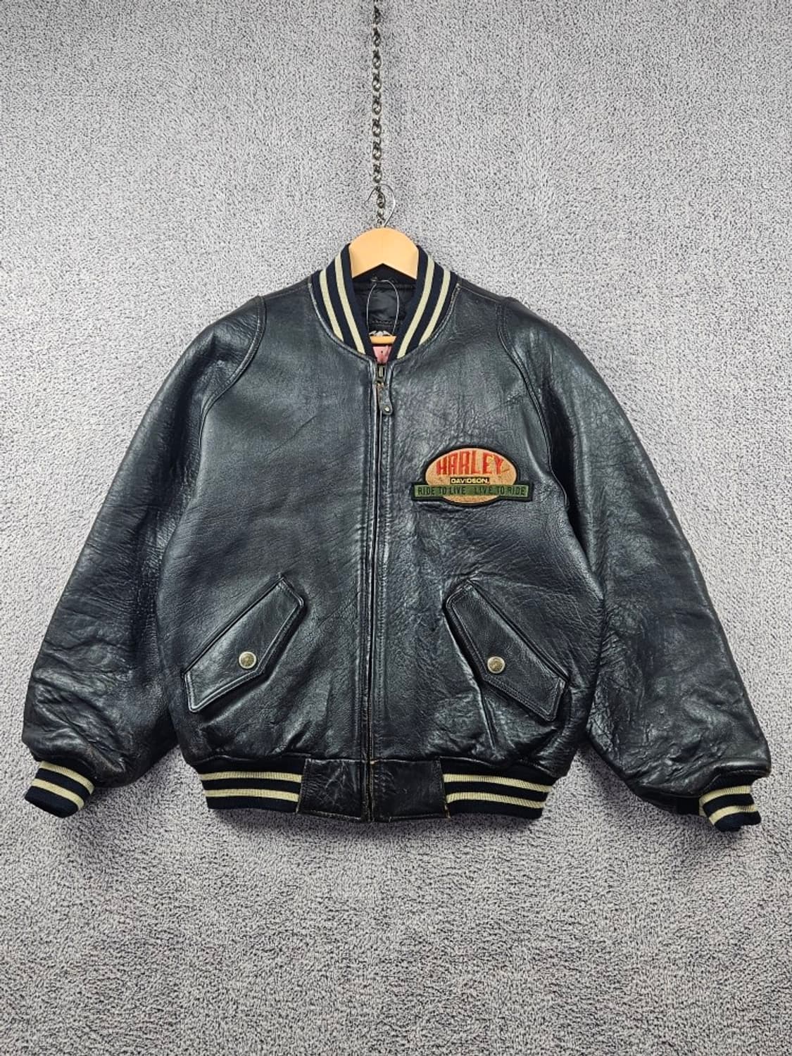 할리 데이비슨 싱글 라이더 가죽 바시티 자켓 ( L ) / 10777 상품이미지2