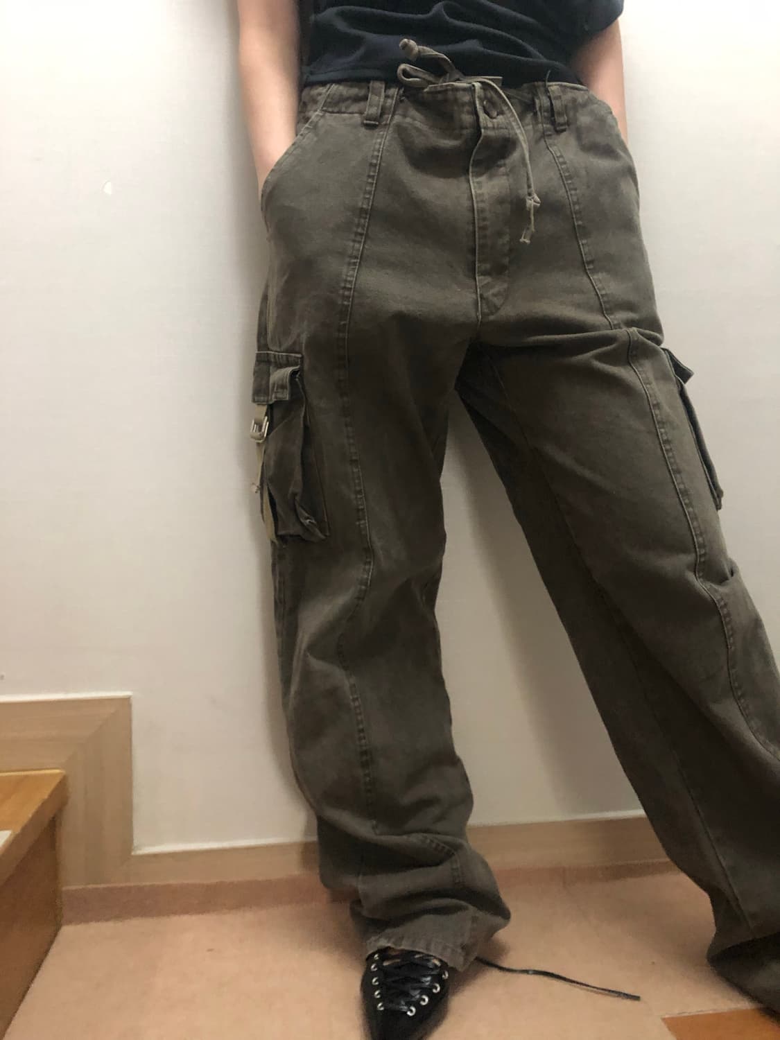 빈티지 카키 포켓  데님 워싱 팬츠 상품이미지4