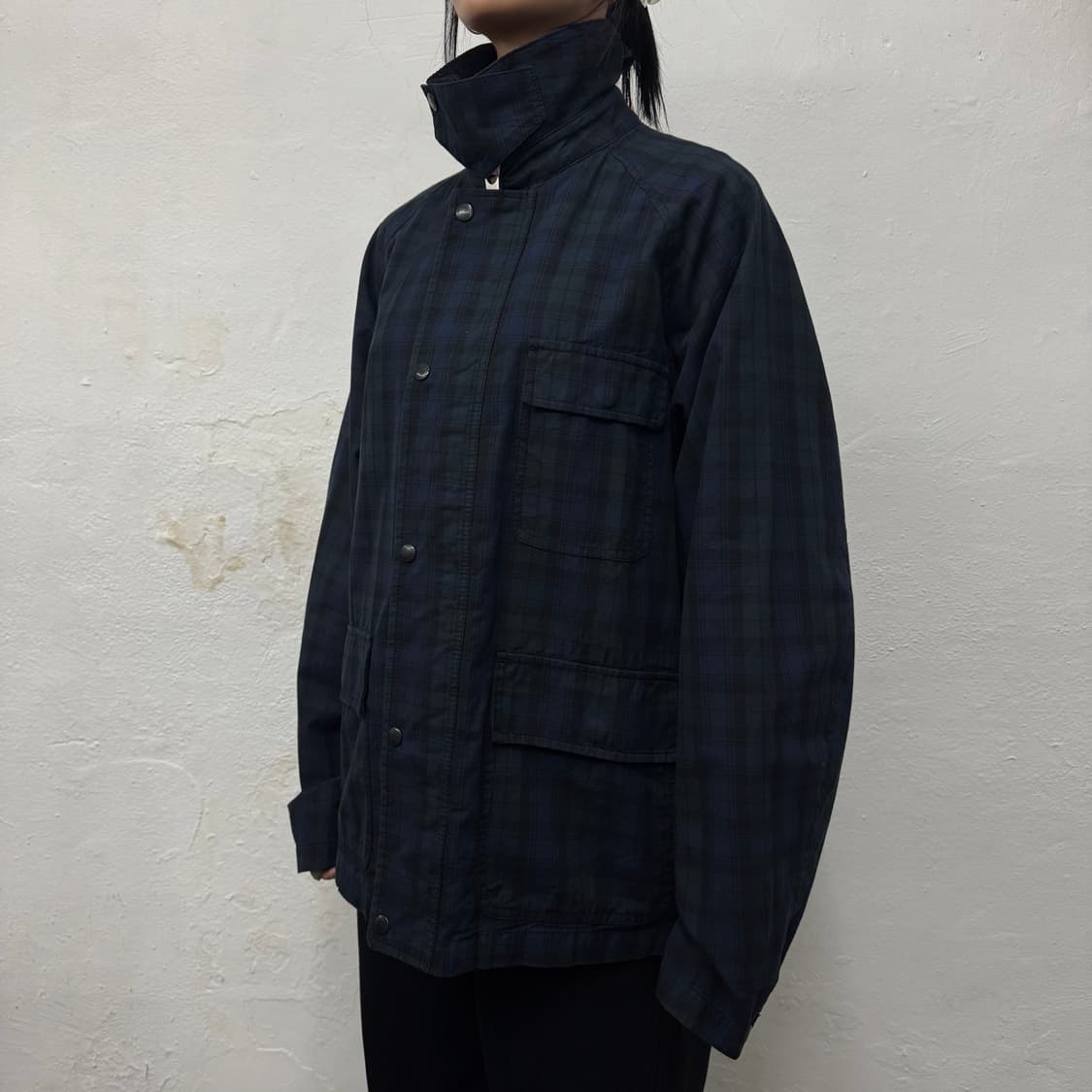 레이지블루(RAGE BLUE) 네이비 믹스 체크패턴 코듀로이넥 헌팅 자켓 상품이미지2