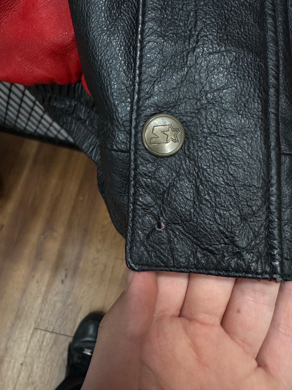 90s 스타터 X 시카고불스 NBA 가죽자켓 후면 빅로고 디테일 레드 상품이미지8