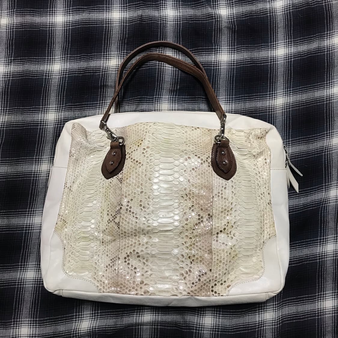 레어 재팬 90s karosse 뱀피 3way 리얼 화이트 레더 토트백 상품이미지1