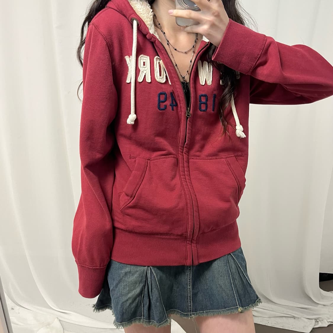 WHO.A.U brick-red fleece hood zip-up  상품이미지3