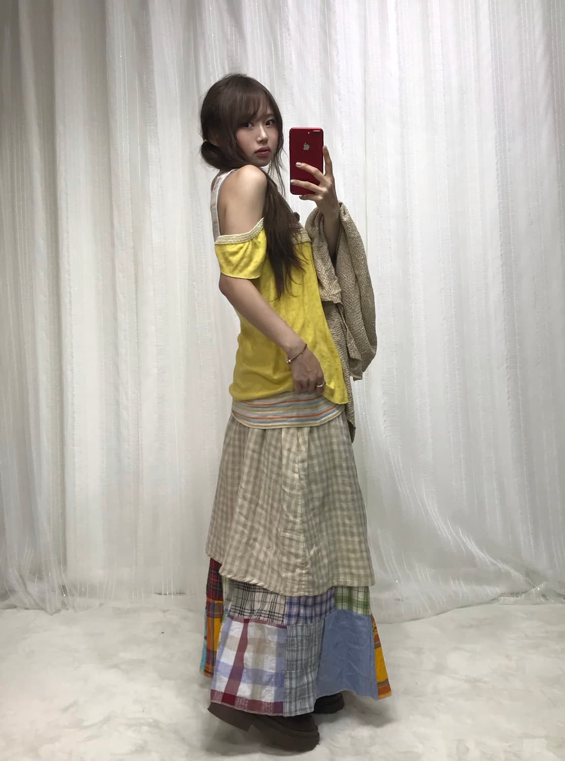 코사지 하구미 컬러포인트 패치워크 체크 코디세트 상품이미지3