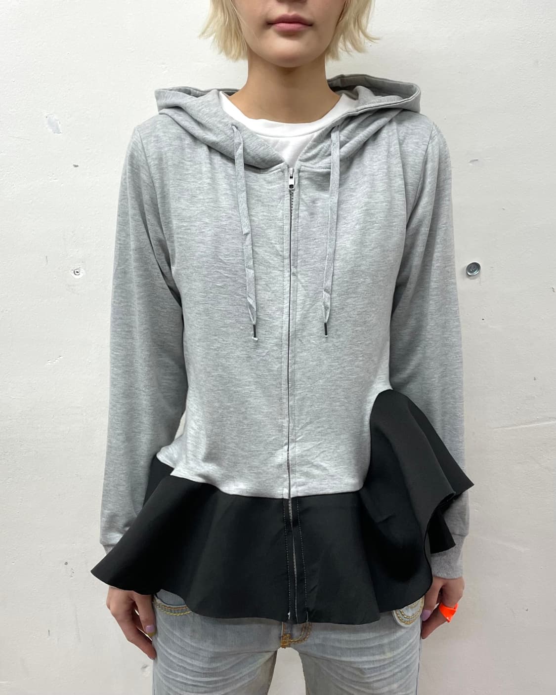 Black lace gray hooded zip-up  상품이미지2