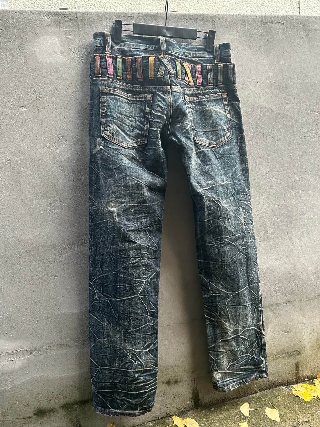 2000s JPN Y2K 투웨이스트 워싱 디테일 데님팬츠 상품이미지4