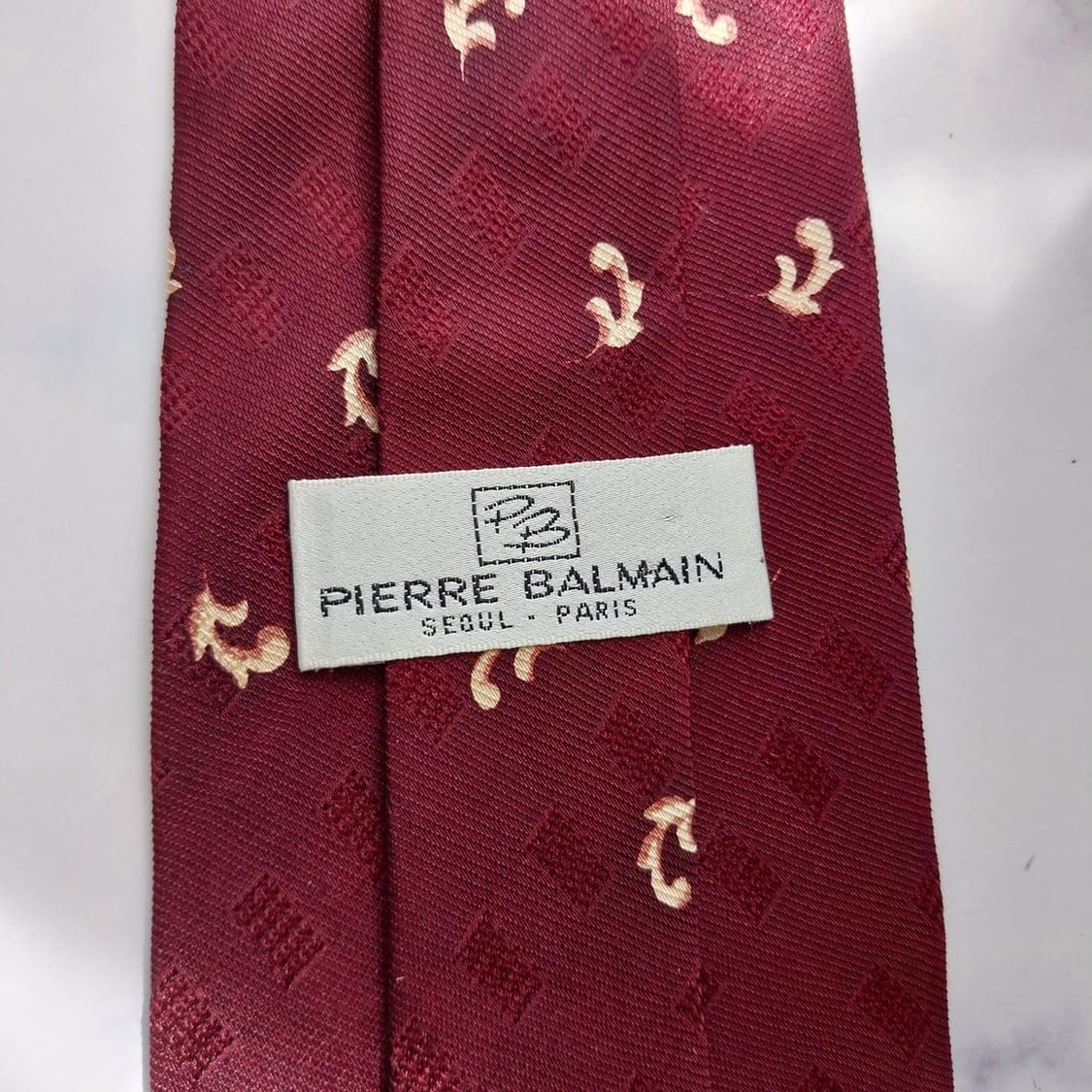 피에르 발망 실크 버건디 패턴 넥타이 9.5cm A+등급 K2389 상품이미지9