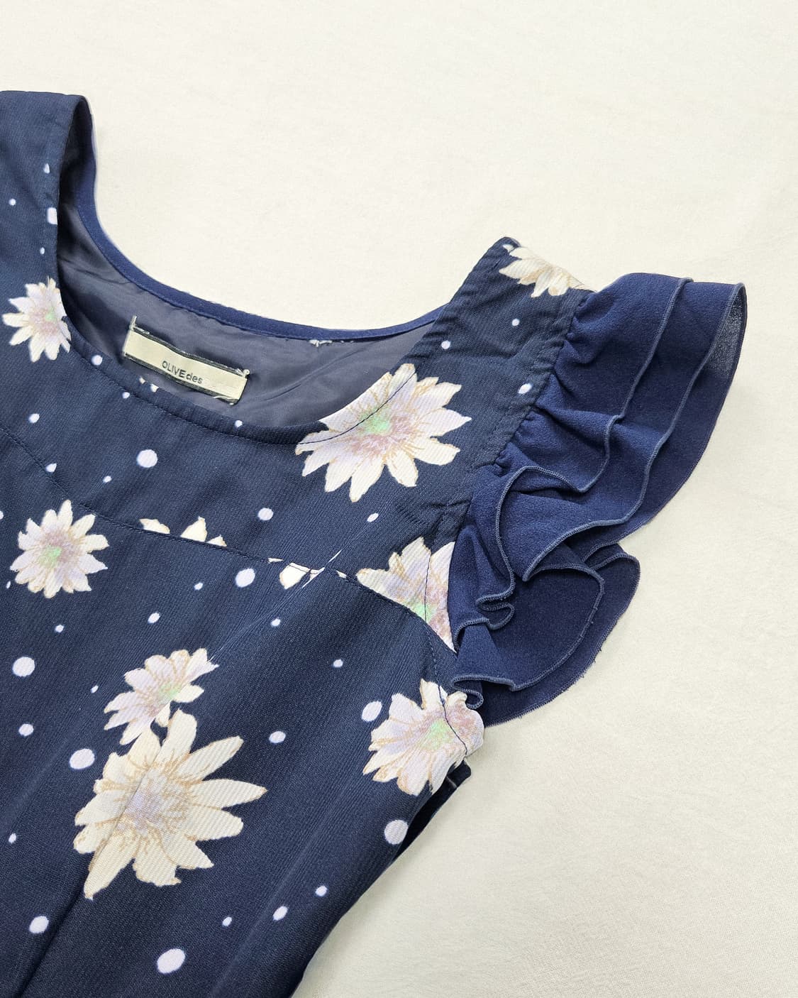 더블 프릴 숄더 도트 플라워 미니 원피스
 상품이미지4