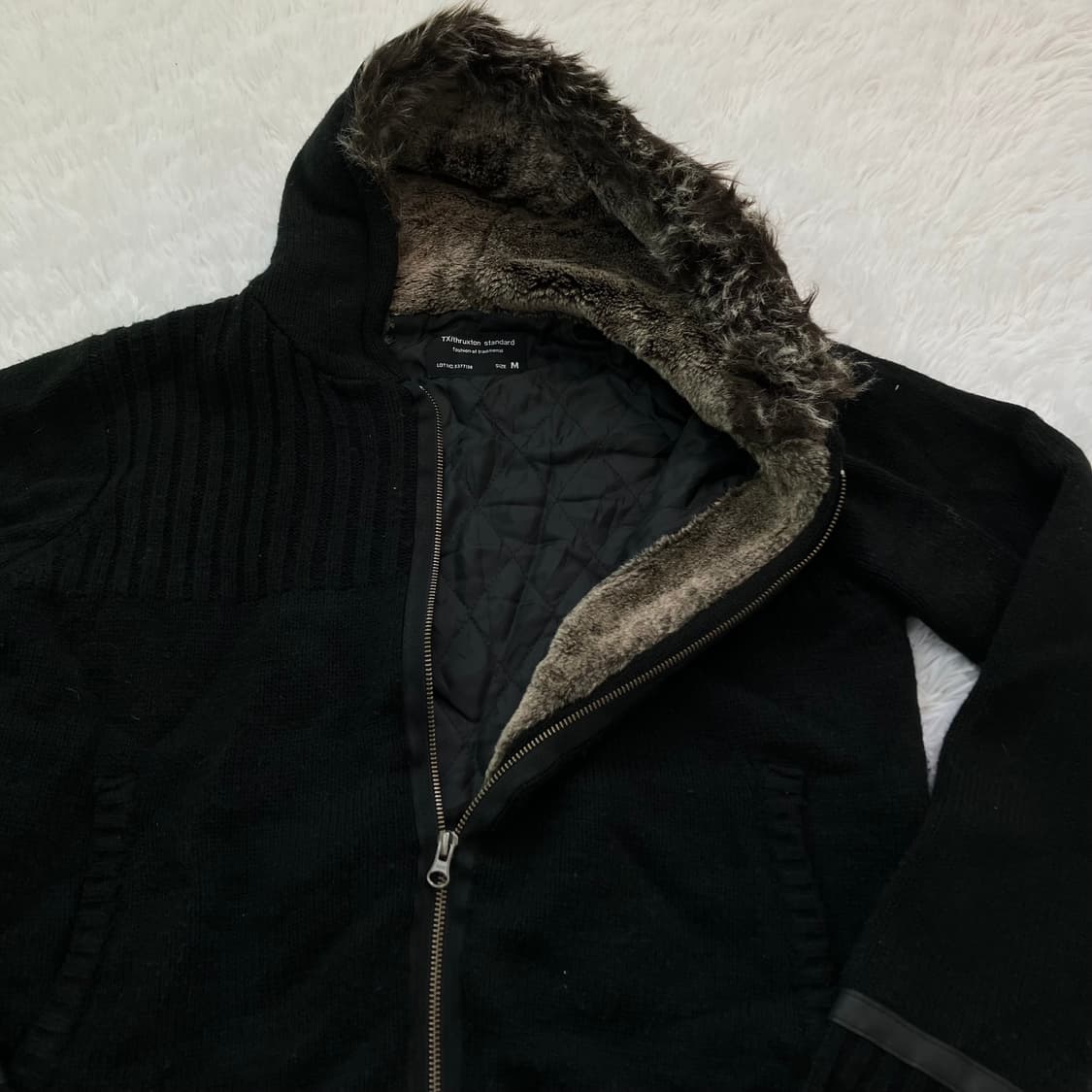 빈티지 블랙 레더 라인 퍼 니트 집업 780 y2k 스트릿 갸루 펑키 상품이미지4