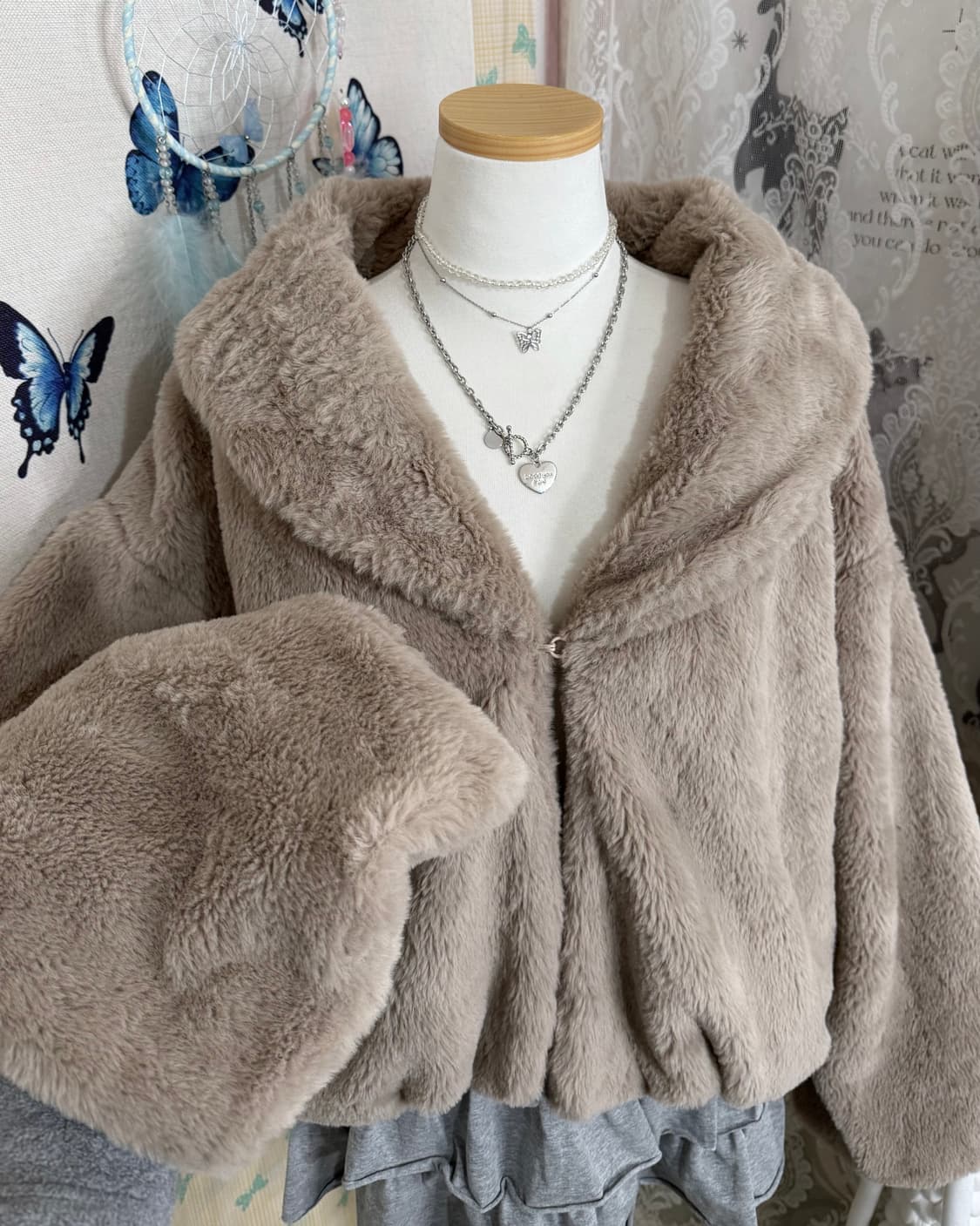 브라운 퍼 크롭 자켓 상품이미지2