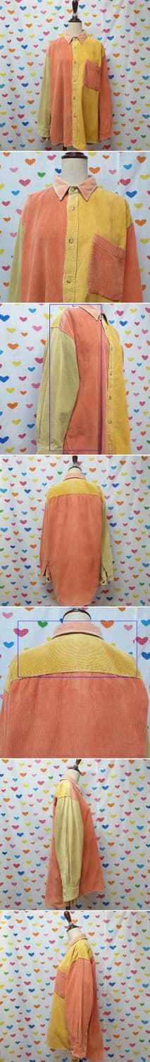더티 워싱 골덴 코듀로이 멀티컬러 배색 패치워크 언발 셔츠 남방 블라우스 상품이미지4