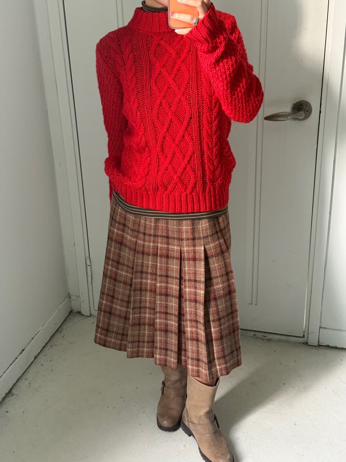 일본빈티지 울30 레드 케이블니트 상품이미지4