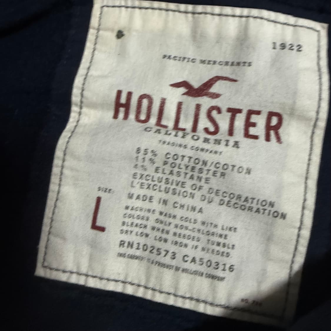 홀리스터 네이비 후드집업 L 상품이미지3