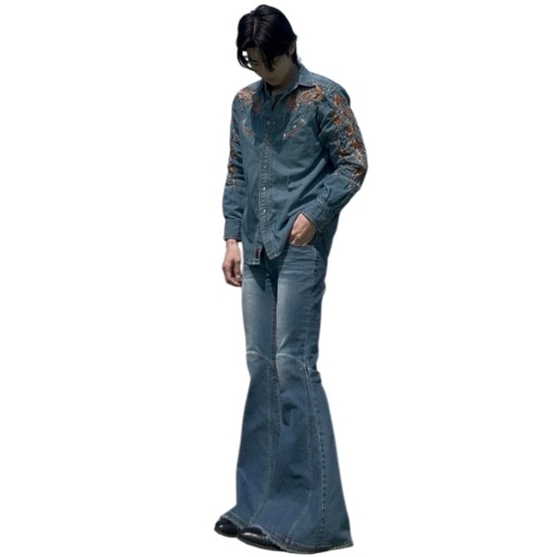 빈티지 빅 벨바텀 플레어 데님팬츠 29 히피 웨스턴 상품이미지2