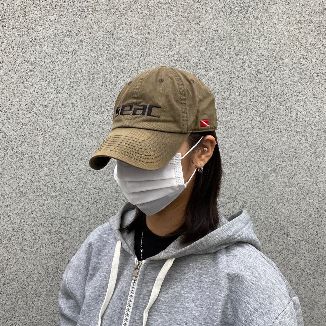 SEAC 로고 빈티지 카키 볼캡 상품이미지1