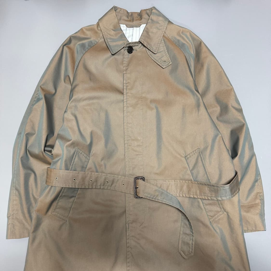 빔즈(BEAMS) 베이지컬러 스텐칼라넥 코튼 혼방 벨티드 래글런 코트 상품이미지7