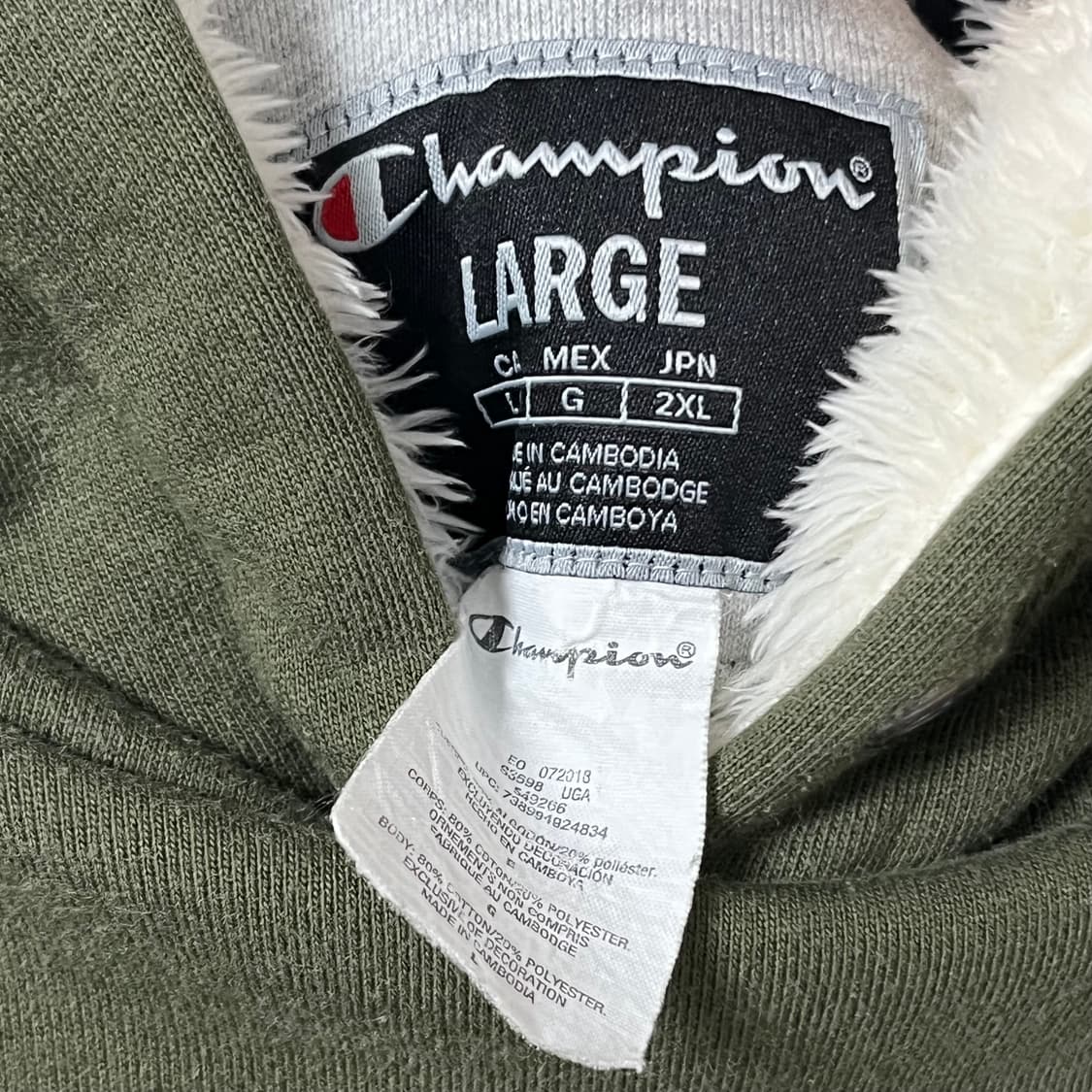 L 챔피온 빅로고 카키 플리스 후드 상품이미지3