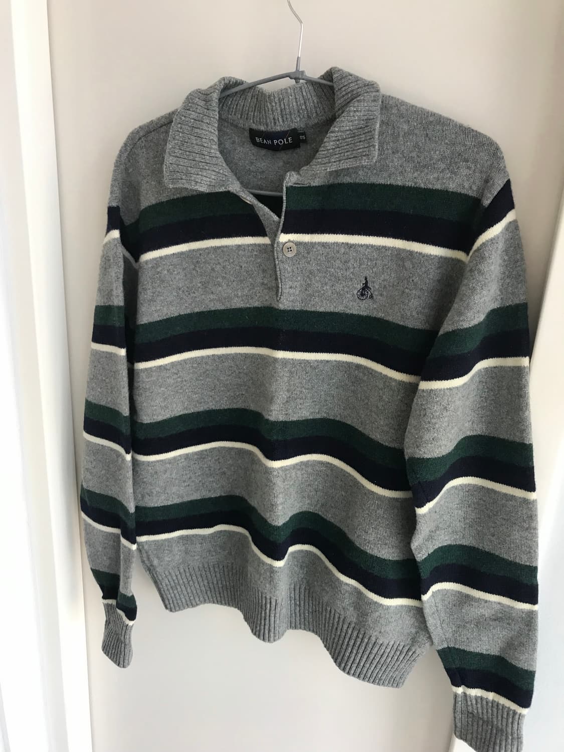 빈폴 스트라이프 카라 니트 그레이 그린 상품이미지1
