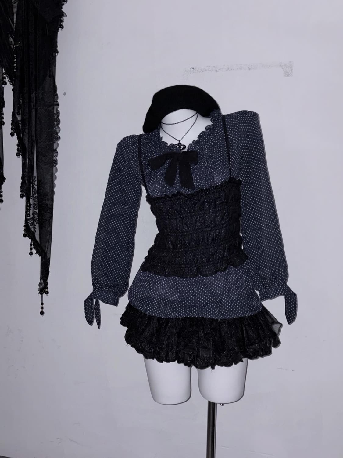 공겜여주 코디세트 (프릴, 도트, 리본, 퍼 아우터) 🖤🎵🎵🎵 상품이미지4