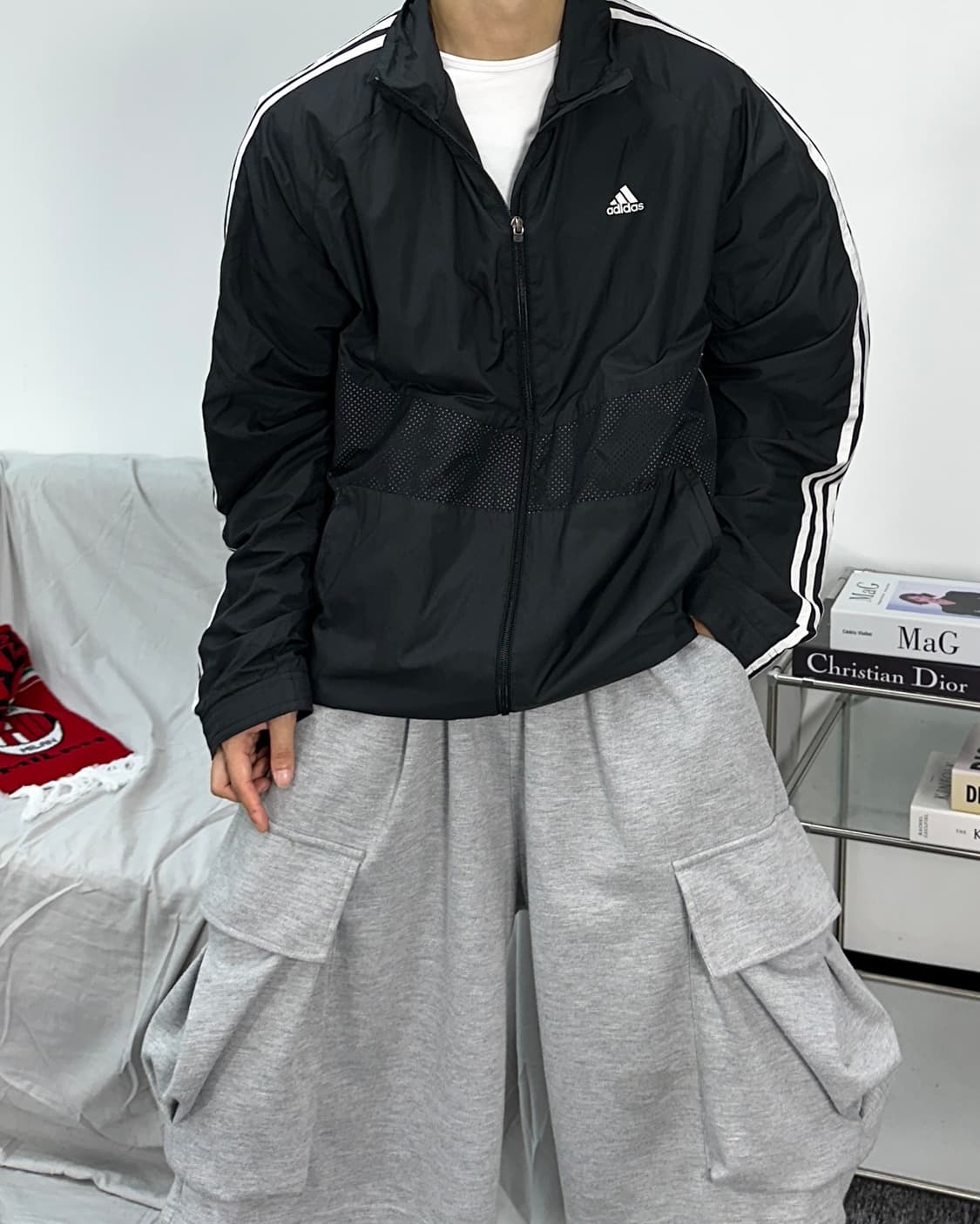 아디다스 블랙 삼선 바람막이 M 상품이미지2