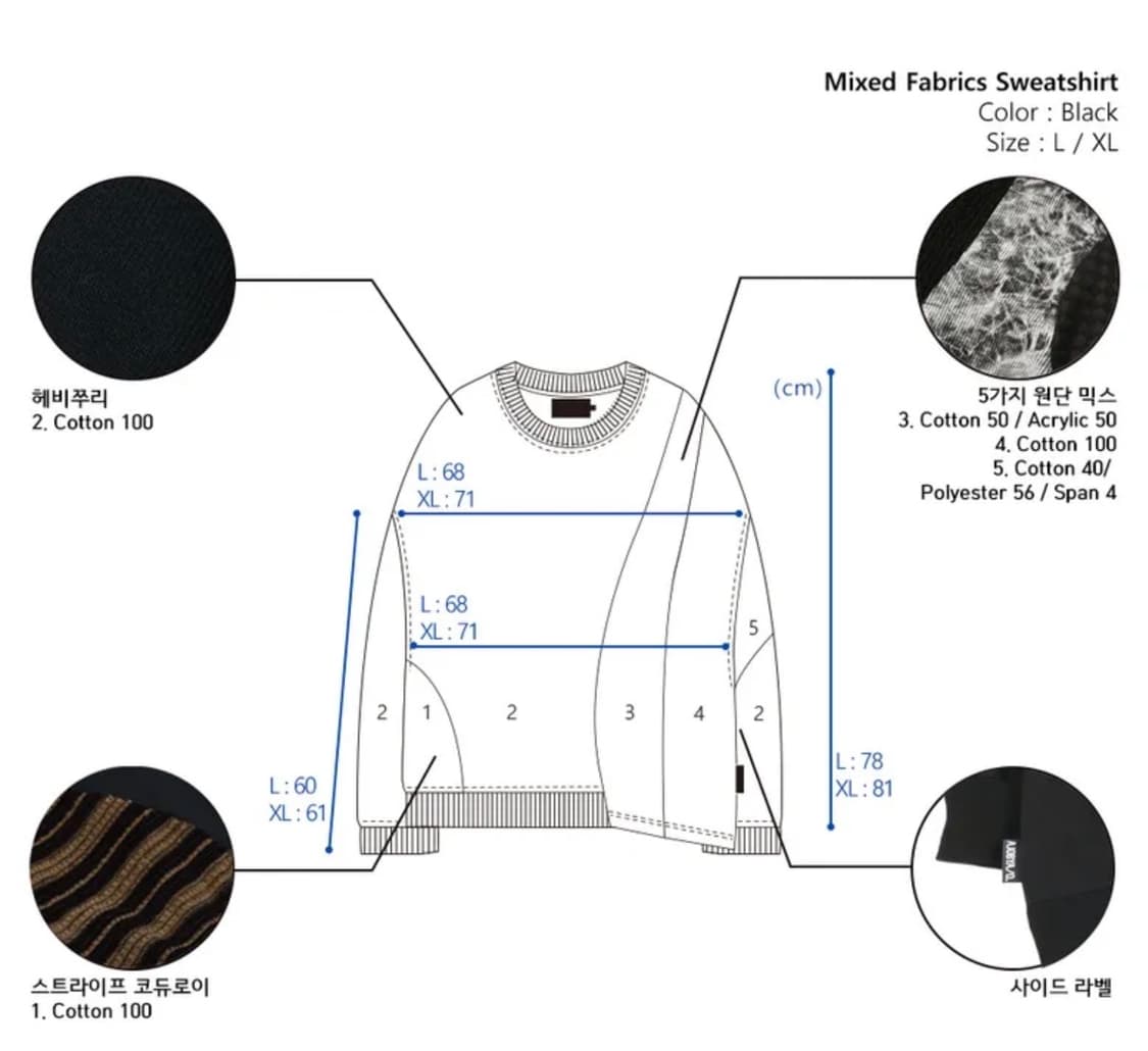 아조바이아조 맨투맨 믹스 패브릭 스웨이트셔츠 상품이미지4