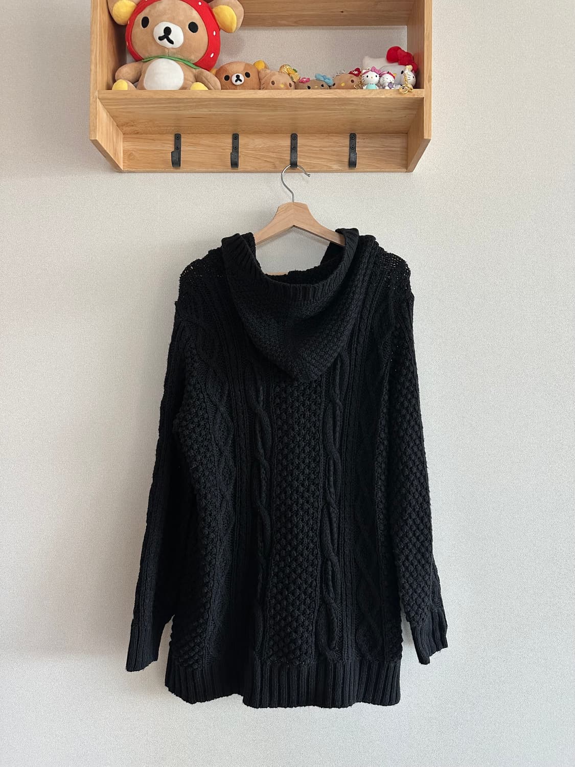 jpn 꾸레쥬 니트 후드가디건 더플 후드 니트가디건 떡볶이가디건 블랙 상품이미지2