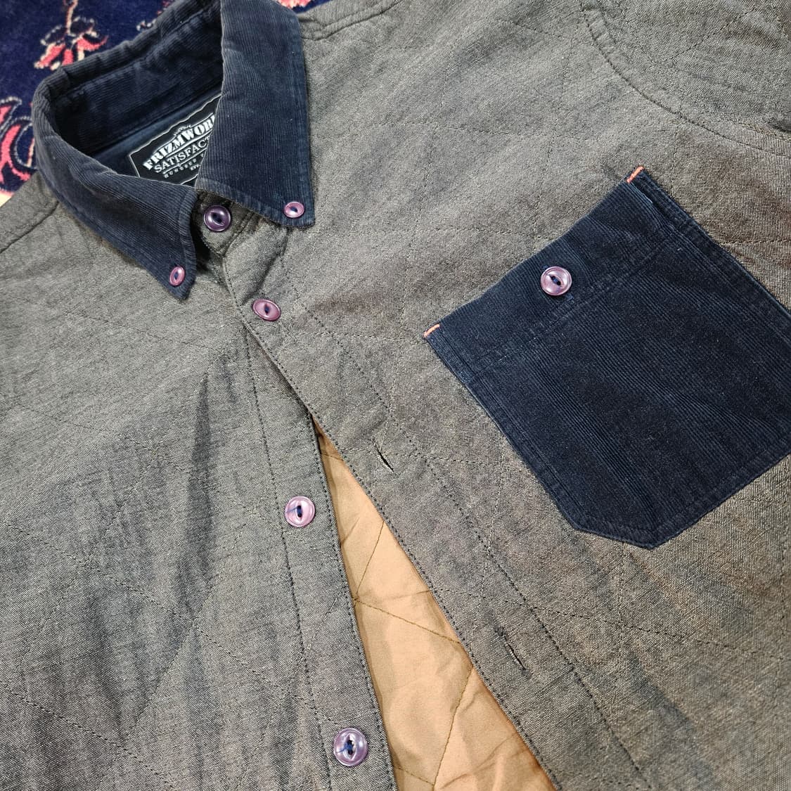 프리즘웍스 코듀로이 블럭 다이아몬드 퀄팅 셔츠 M size 상품이미지3