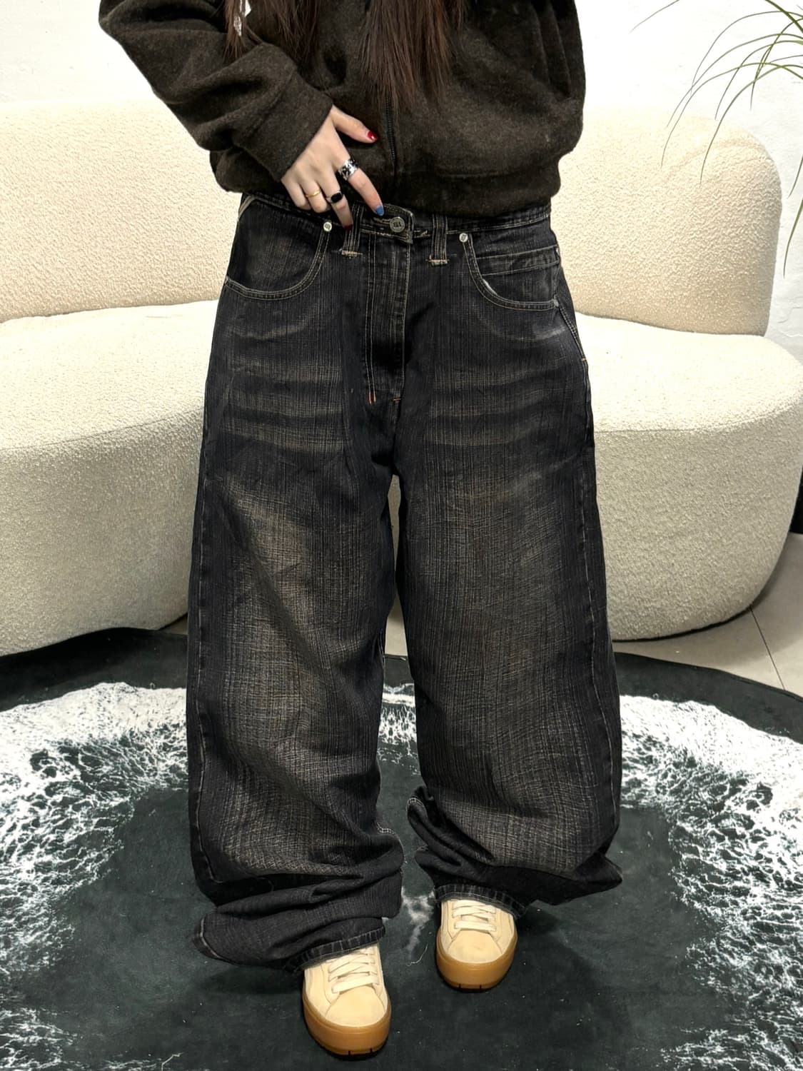 90s Rock & Republic 스트릿 무드 초와이드 워싱 밴츠 상품이미지2