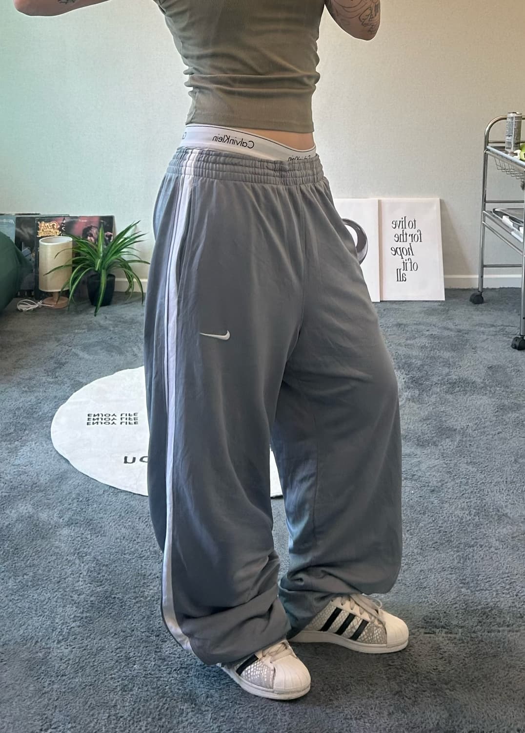 90s NIKE 올드스쿨 베스킷볼 그레이 져지트랙팬츠 상품이미지1