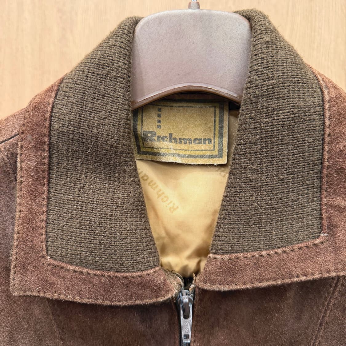 빈티지 스웨이드 니트 하이브리드 집업 자켓 브이 패턴 디테일 브라운 상품이미지6