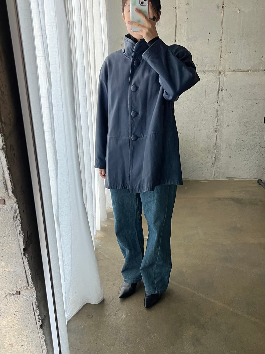 (Rare)90s Lambskin 천연 양가죽 자켓 딥네이비 블루 상품이미지7